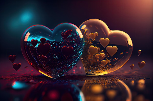 Colorful Valentine Hearts with Bokeh Effect Background