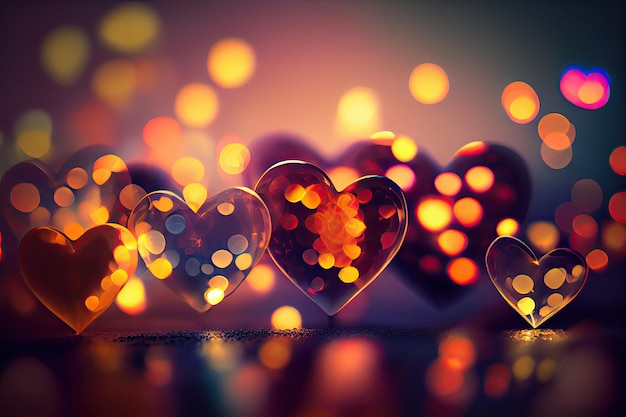 Colorful Valentine Hearts with Bokeh Effect Background