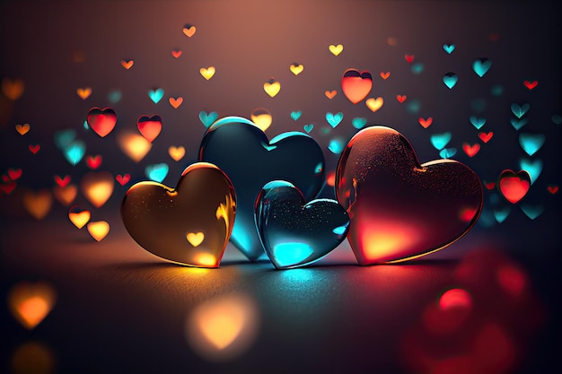 Colorful Valentine Hearts with Bokeh Effect Background