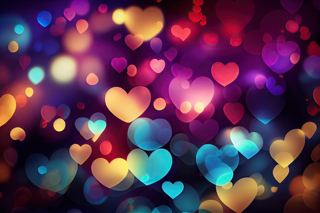 Colorful Valentine Hearts with Bokeh Effect Background