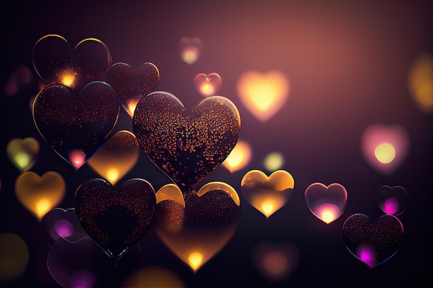 Colorful Valentine Hearts with Bokeh Effect Background