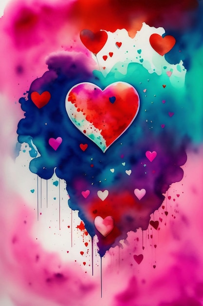 Colorful valentines day design watercolor  - Generate by Generative AI