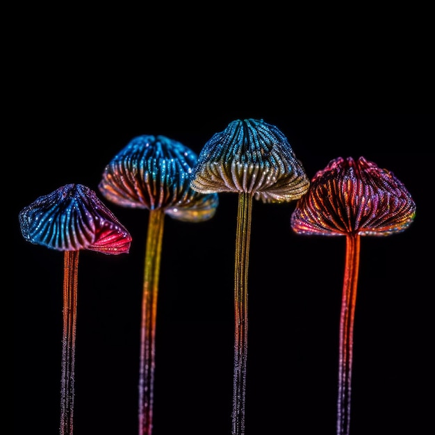 Photo colorful vaporwave psychedelic mushroom black background ai generated