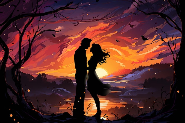 colorful vector art of a couples silhouette dancing AI generated