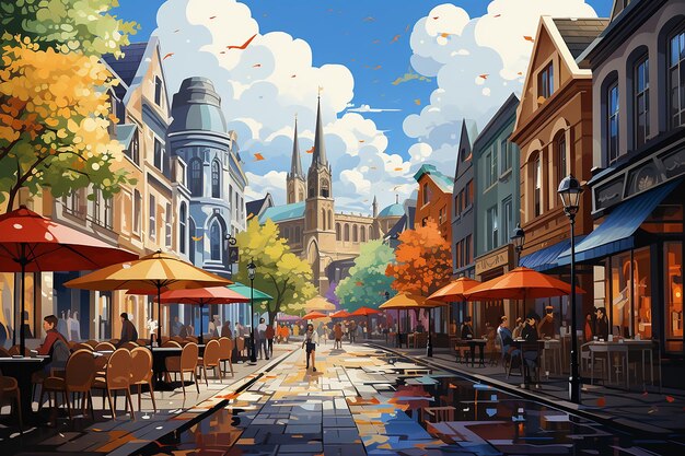 colorful vector art of a lively street scene AI generated