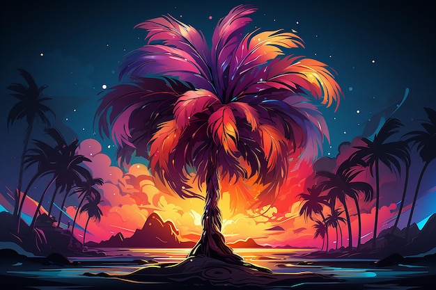 colorful vector art of minimalistic vector illustration of palm tree AI generated