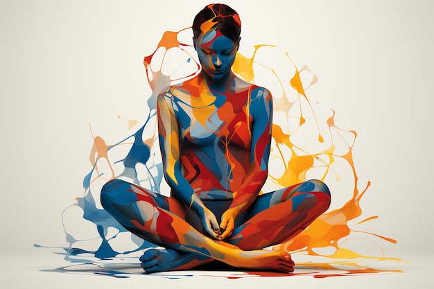 colorful vector art of single line art of a sitting figure AI generated