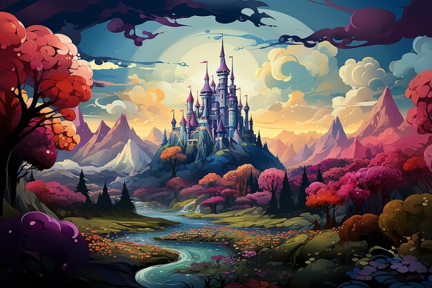 Photo colorful vector art of a whimsical fairytale land ai generated