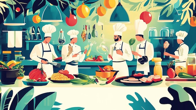 Photo colorful vector illustration of a cooking and culinary scene