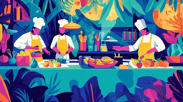 Photo colorful vector illustration of a cooking and culinary scene