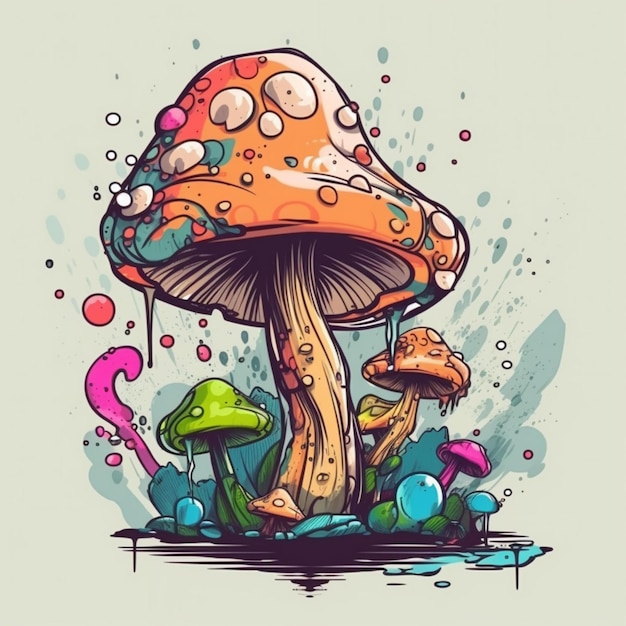 colorful vector mushroom graffiti style