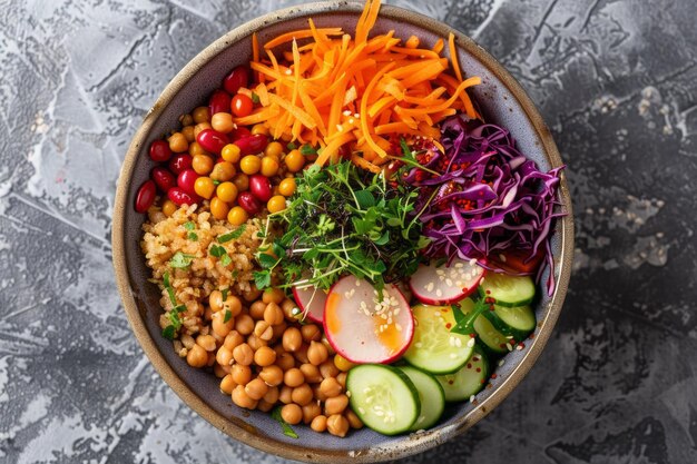 Colorful Vegan Bowl with Fresh Vegetables and Grains