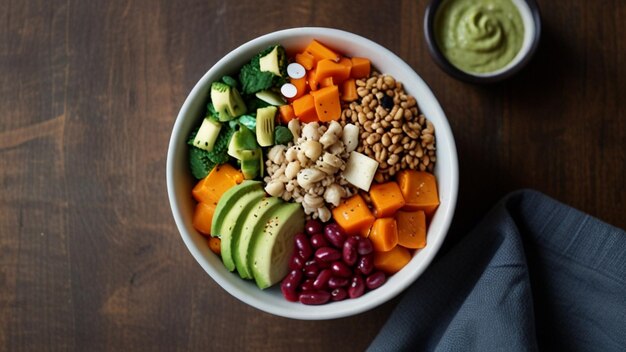 Photo colorful vegan buddha bowl with fresh ingredients