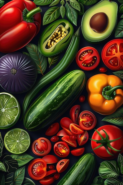 Colorful Vegetables and Fruit Still Life