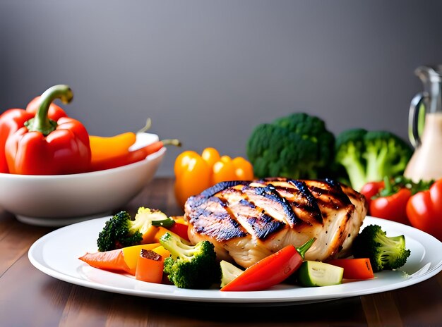 Colorful Vegetables and Grilled Chicken on White Plate for Healthy Dinner Ideas