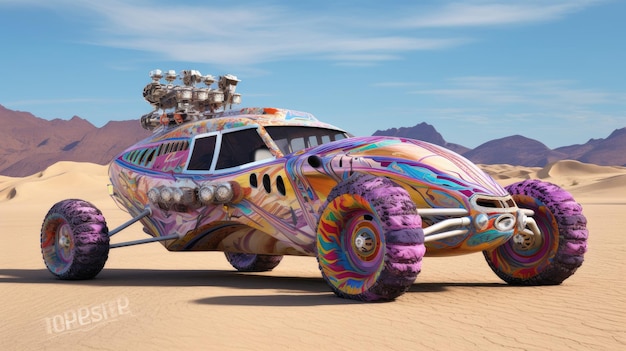 A colorful vehicle with the word mad max on it