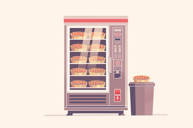 Colorful vending machine sells various American pies in a public space Illustration shows