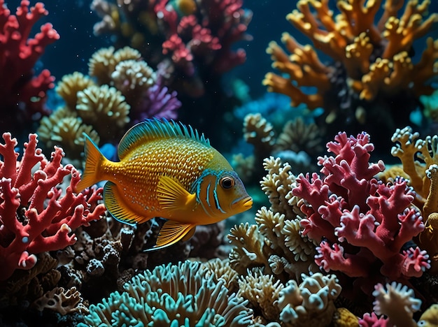 Colorful vibrant coral reef and fish underwater view