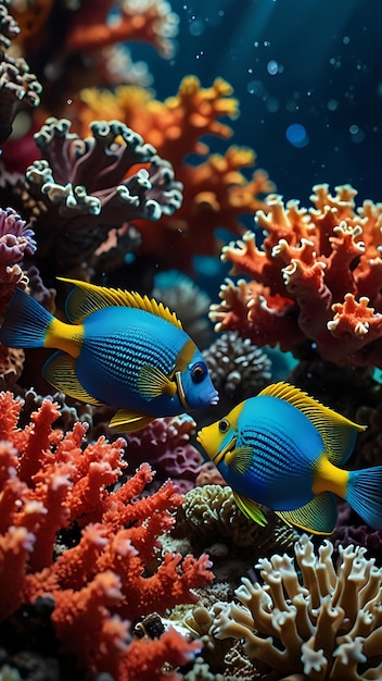 Colorful vibrant coral reef and fish underwater view