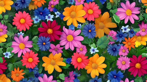 A colorful and vibrant floral background with many flowers