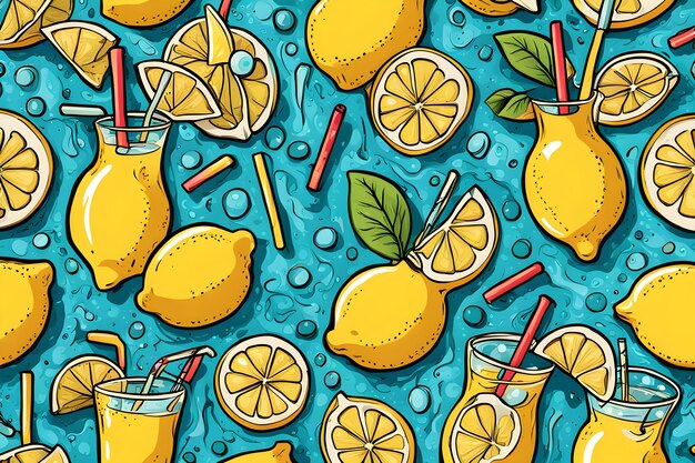 Photo a colorful and vibrant image of lemons and glasses of lemonade