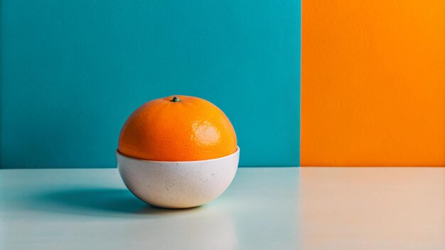 Photo colorful vibrant orange fruit bowl on white table in studio setting photography prop