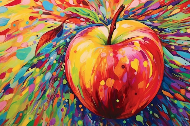 Colorful and Vibrant Painting with Apple Motif