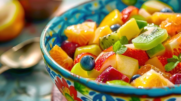 Colorful and Vibrant Tropical Fruit Salad in a Decorative Bowl