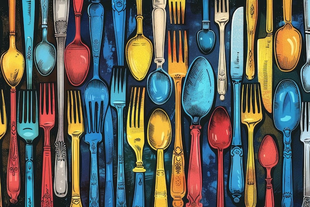 Colorful Vintage Silverware Design