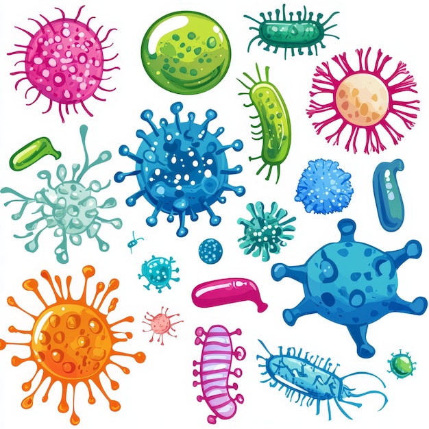 Photo colorful virus and bacteria clipart for medical illustrations and educational graphics