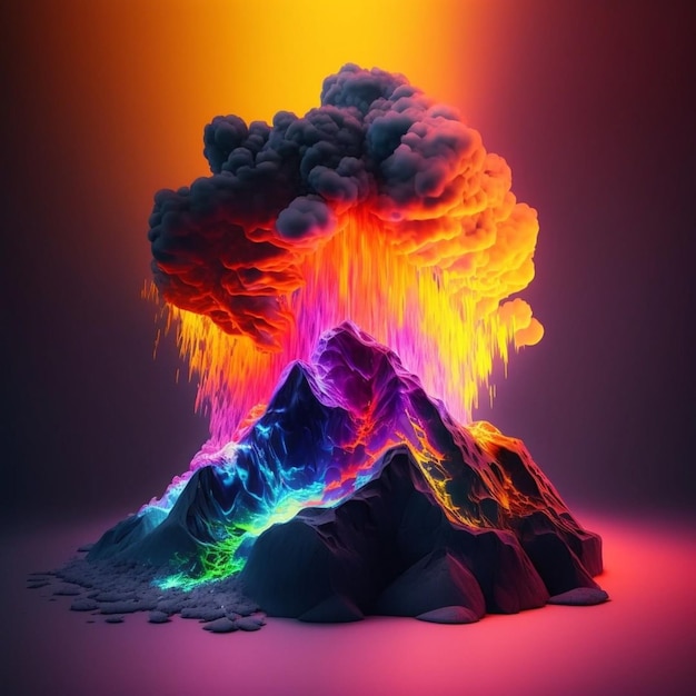 A colorful volcano with a volcano in the background.