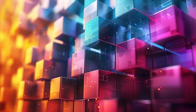 A colorful wall of cubes in various shades of pink yellow and blue by ai generated image