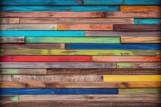 A colorful wall made of wood with different colors.