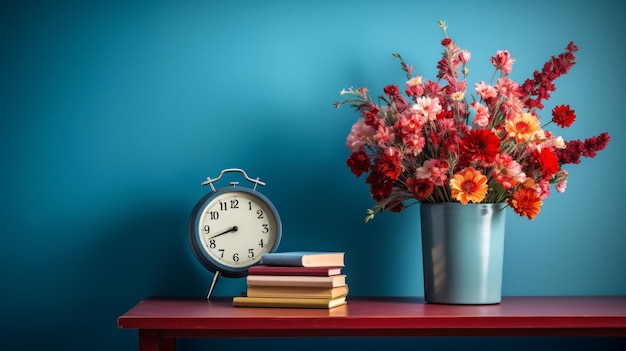 Colorful wall table with attractive books clock