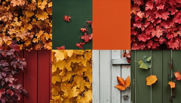 Photo a colorful wall with a bunch of autumn leaves on it