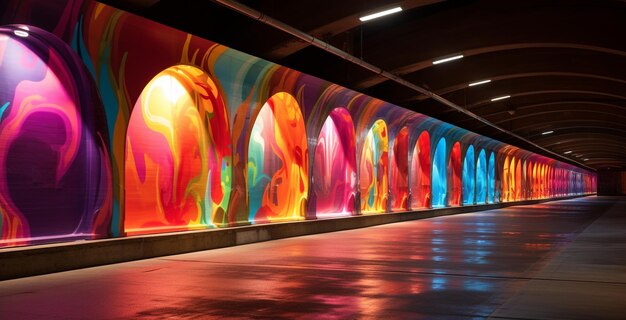 Photo a colorful wall with a colorful light painting on it