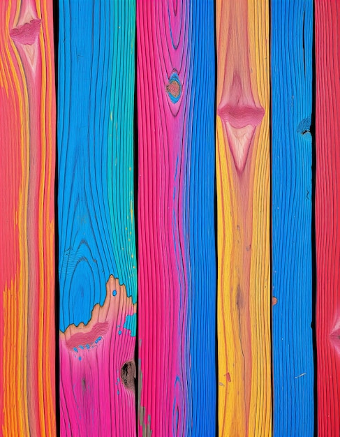 Photo a colorful wall with a rainbow colored wood with a triangle in the middle