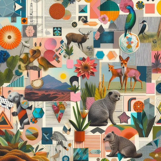 a colorful wall with a variety of animals and flowers