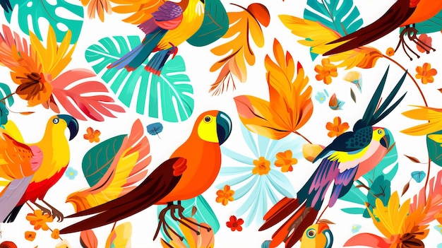 Colorful Wallpaper With Bird Design