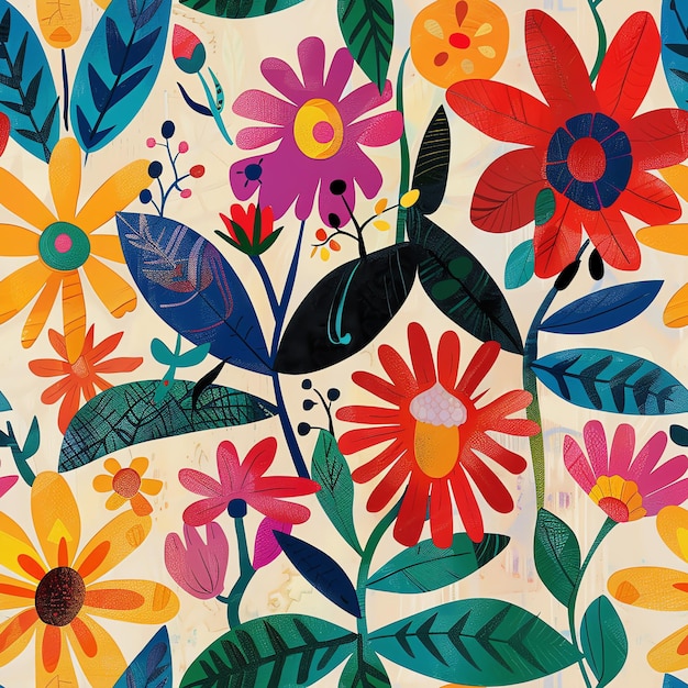 a colorful wallpaper with flowers and birds