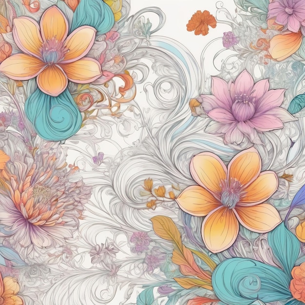 a colorful wallpaper with flowers and a butterfly