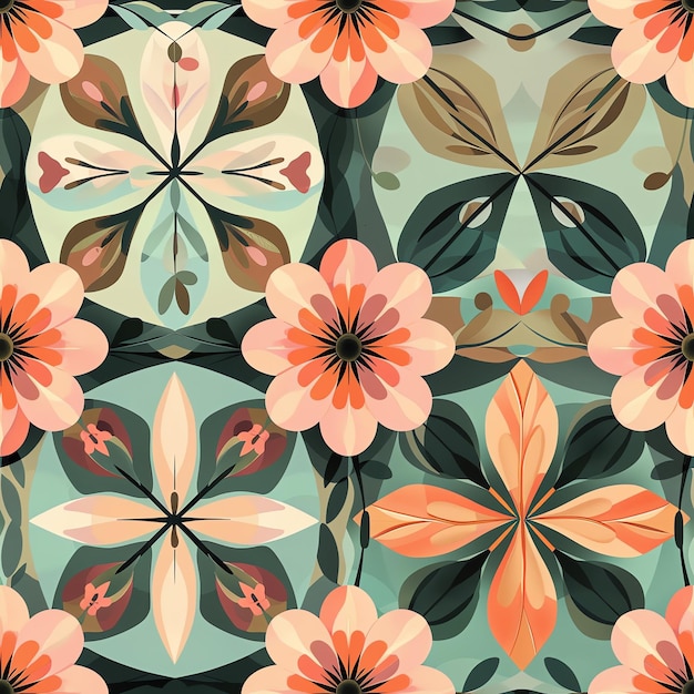 a colorful wallpaper with flowers and leaves