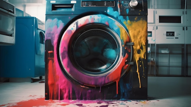 A colorful washer with a paint splatter on it