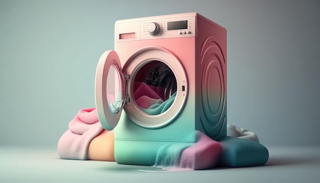 A colorful washing machine with a rainbow colored washer on top.