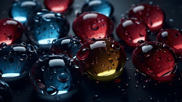 Colorful water drops on black background