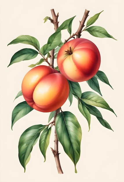 Colorful Watercolor Art of Nectarine Fruit on White Background