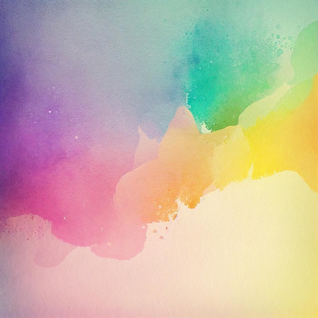 A colorful watercolor background with a pink, yellow, green, and blue background.