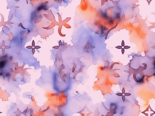 A colorful watercolor background with a purple and orange flower pattern.