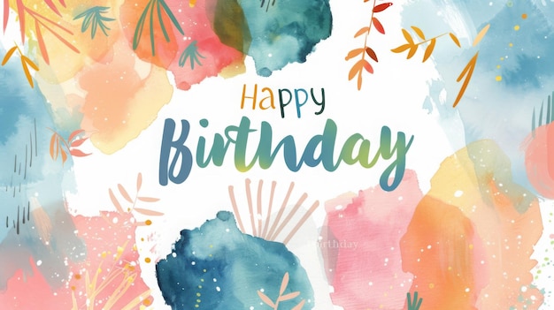 Photo colorful watercolor birthday greeting card with floral elements