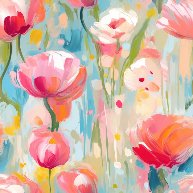 Colorful Watercolor Brushstroke Painting Monet Style Seamless Pattern Background